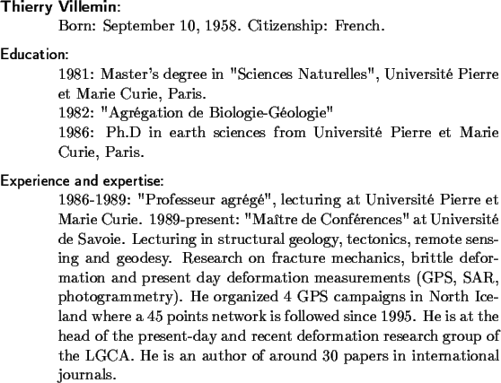 \begin{Lentry}\par\item[\textbf{Harro Schmeling}]
Born: November 26, 1954, in Ha...
...lten rocks.} Kluwer Academic Publishers (in press).
\end{Hlisti}\par\end{Lentry}